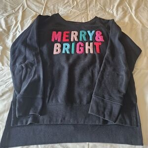 Black Sweatshirt with Colorful 'Merry & Bright' Text